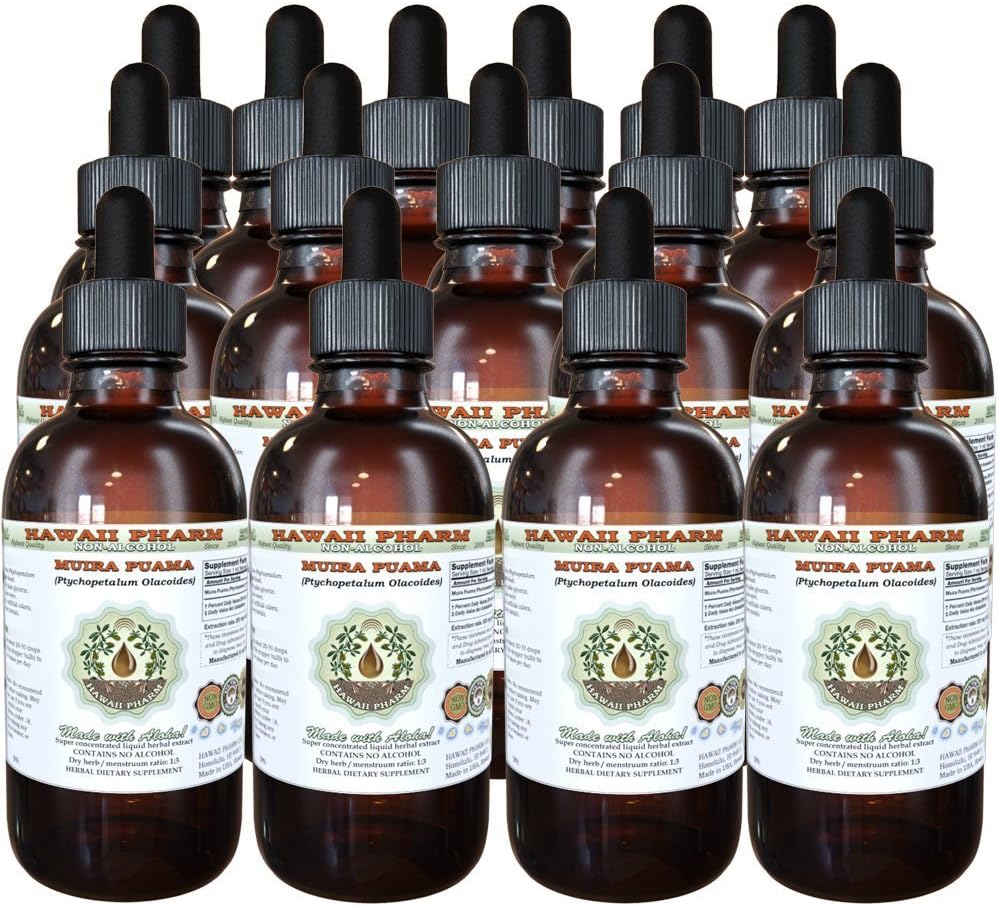 Muira Puama Alkoholiton nesteuute, Luomu Muira Puama (Ptychopetalum Olacoides) Glycerite Natural Herbal Supplement, Havaiji Pharm, USA 15x4 oz