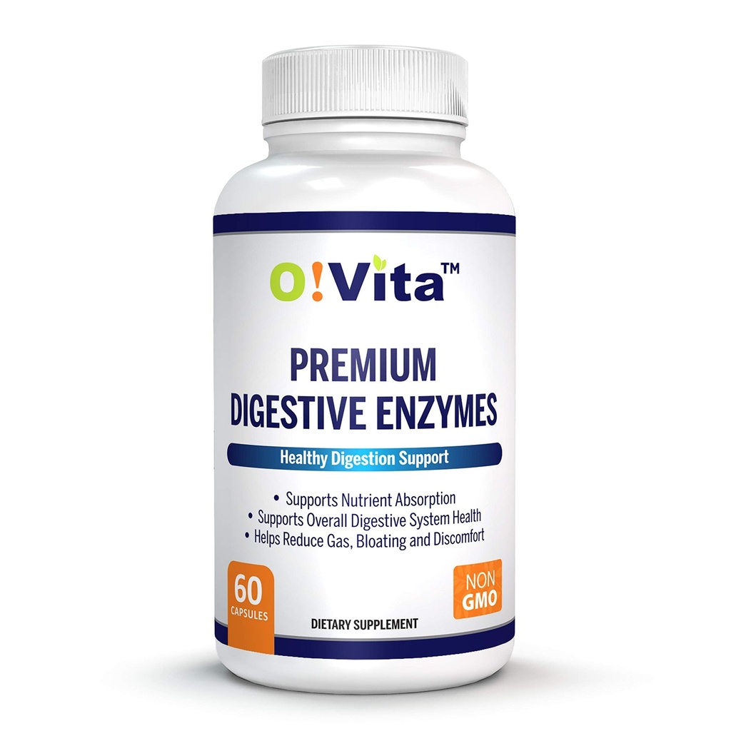 Premium Digestive Enzymer med växtbaserade enzymer, stöder bättre matsmältning, bättre näringsabsorption (60 icke-GMO Vegetable Capsules)