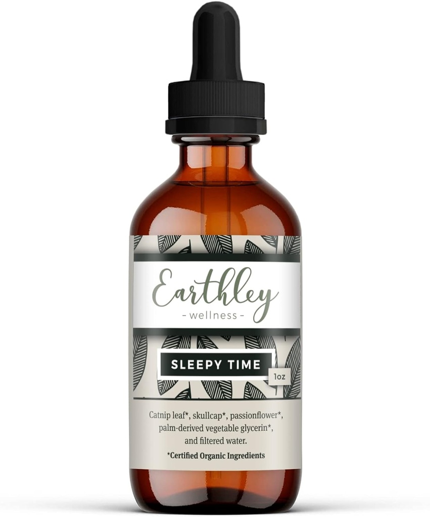Earthley Wellness Sleepy Time, Natural Herbal Sleep Support aikuisille ja lapsille, Calming Extract rentoutumista ja rauhallinen yöt, Alkoholiton, Valmistettu Catnip, Skullcap, ja Passionflower (1oz)