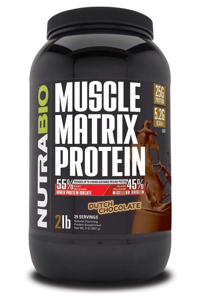 NutraBio Muscle Matrix Protein Powder - 25g proteiinia Per Scoop - Whey Isolate ja Micellar Casein Combo nopea ja hidas julkaisu - Dutch Chocolate - 2 punta, 28 tarjoilua