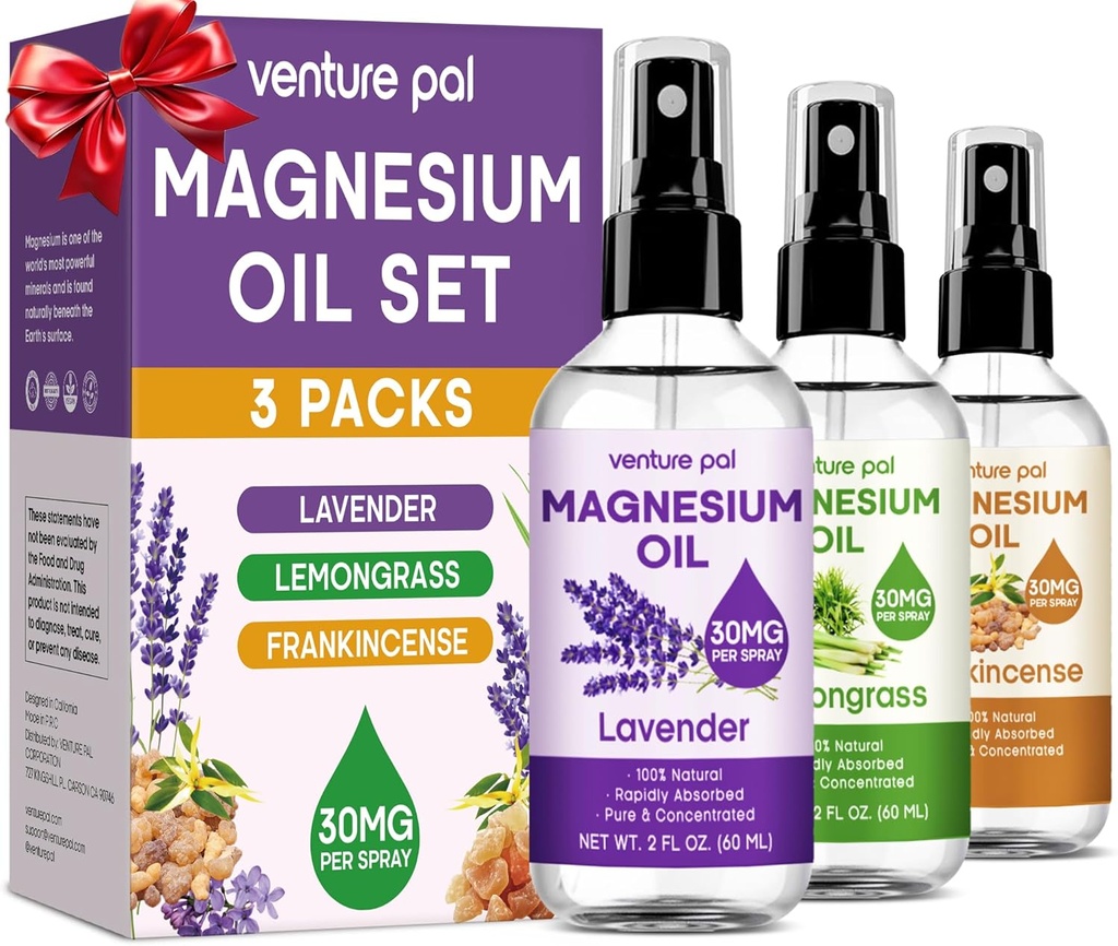 Venture Pal 3-Pack Topical Magnesium öljyruisku Set jalat Ihanteellinen lahja rentoutumista, parempaa unta, lihasten helpotus jalat ja nivelet, terveet hiukset ja iho. Imeytyminen nopeasti, ei- rasvainen