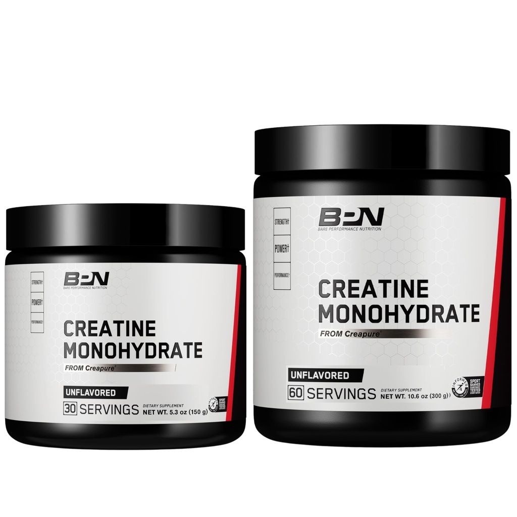 BARE SUORITUSKYKY RAVINTO, BPN Pure Creatiini Monohydraatti Powder by Creapure 2PACK, 5g Creatiini per tarjoilu, makuamaton Creatiinijauhe, 90 tarjoilua Yhteensä