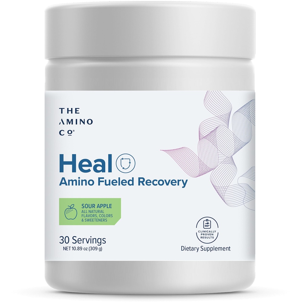 Amino Co. - Heal - Post Workout Recovery Drink med ren Eaa Amino Acid Formel - Kreatin Monohydratpulver för effektiv muskelreparation, Vegan och Keto-Friendly med Sour Apple smak - 10.89oz.