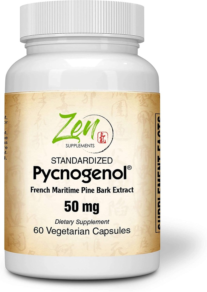 Zen lisäravinteet Pycnogenol 50mg - Standardoitu ranskalainen Maritime Pine Bark uute antioksidantti & tulehdus tuki - ei-GMO, Gluteenittomia & soijattomia 60-Vegcaps