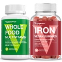 Hel mat Multivitamin + Järn Gummies | Hel matförsörjning för energi, tarm, immunhälsa | Blodhälsosamt och energistöd för järnbrist, Anemi, 90 Ct