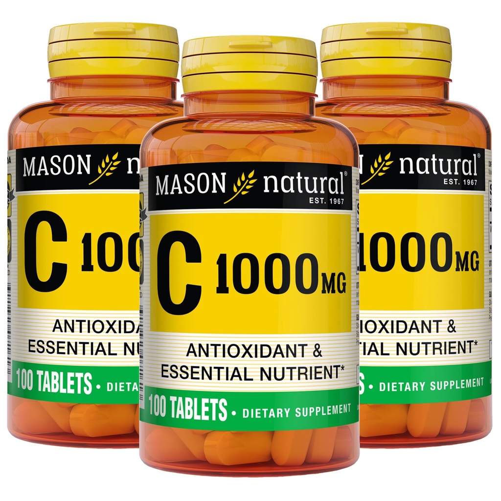 MASON NATURAL Vitamin C 1000 mg, 300 Dag Supply, stöder hälsosam immunsystem, antioxidant och essentiellt näringsämne, 3 Pack