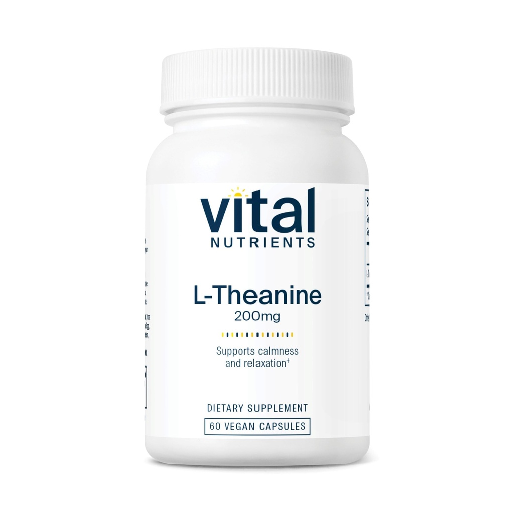 Vital Nutrients L-Theanine 200mg | Vegan Supplement | L Theanine Supplement stöder normala stressnivåer och kognitiv funktion * | Gluten, Dairy och Soy Free | 60 kapslar