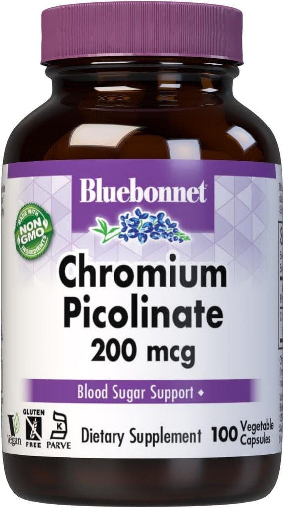 Bluebonnet Kromi Picolinate 200 mikrog, 100 kasviskapselia, 100