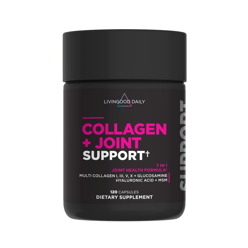 Livingood Daily Collagen + Joint Support, Grass Fed Multi Collagen Peptides I III V X, hyaluronihappo, Joint Support Supplement for Women & Men, Hiusten ihokynnet, Keto & Gluteenittomat, 120 kapselia