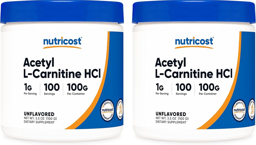 Nutricost Acetyl L-Carnitine (ALCAR) 100 GMS (2 pakkaus) - 100 Servings Each - 1000mg per Serving - Pure Acetyl L-Carnitine Powder - Non GMO, Gluteeniton