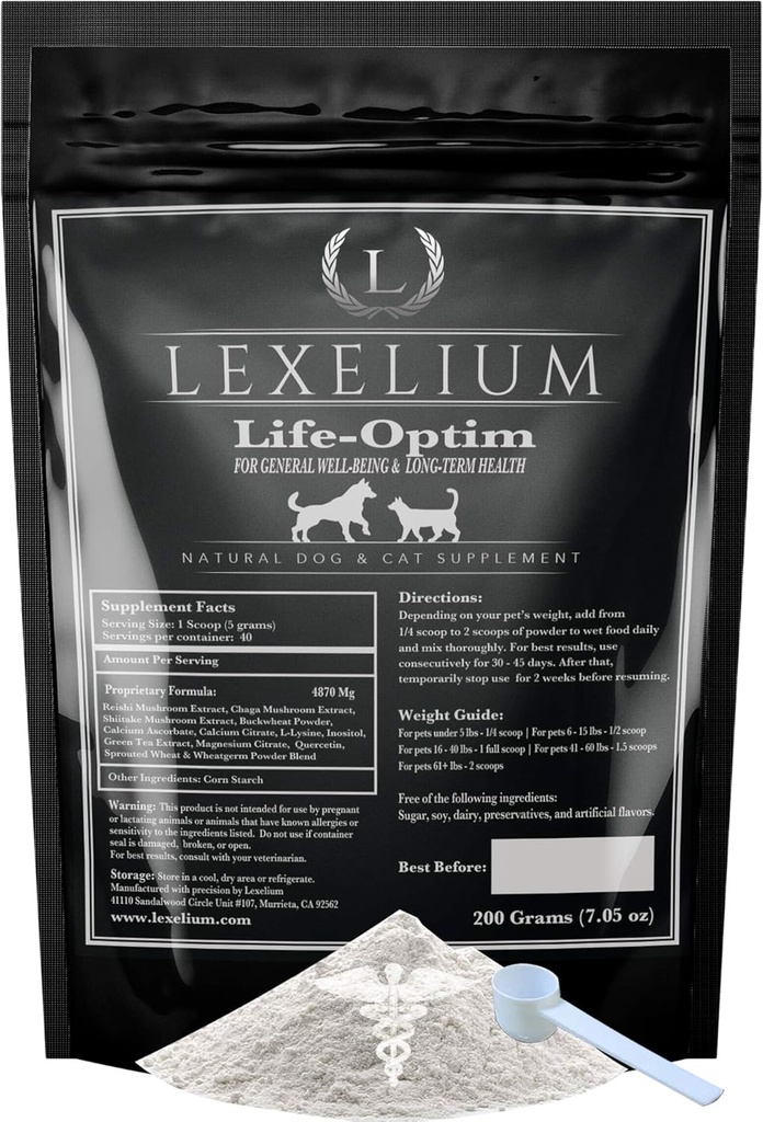 Life-Optim Terminal Illness Support Blend för hundar och katter | 100% naturligt tillskott | Designad för att förlänga och förbättra livskvaliteten | 200 Gram Powder Bag