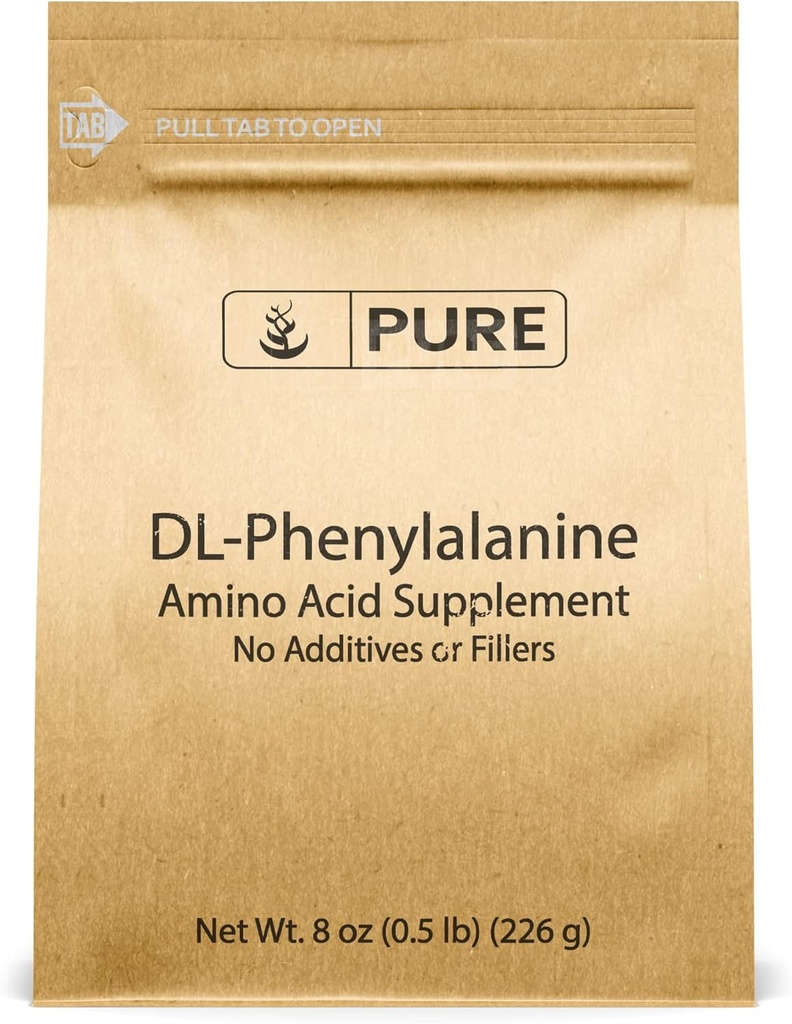 Puhtaat alkuaineet DL-Fenyylialaniinijauhe (8 oz) aina puhdas, ei täyteaineita tai lisäaineita