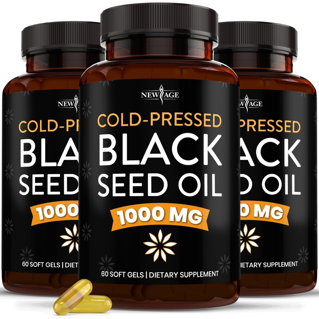 UUSI AGE Musta siemenöljy Softgel Kapselit - Premium Kylmäpainettu Nigella Sativa Tuottaen puhdasta mustaa Cumin Seed Oil - Ei-GMO & Kasvissyöjä 90 Count (Pakkaus 3)