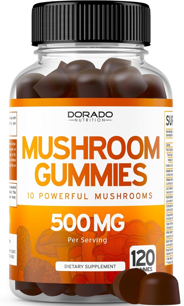Sieni Gummies 2500mg 10 in 1 Blend (120 Gumies Lions Mane, Cordyceps, Reishi & enemmän toiminnallisia sieniä) Focus & Brain Sieni täydentää - Vegan & kolmas osapuoli testattu - USA Made