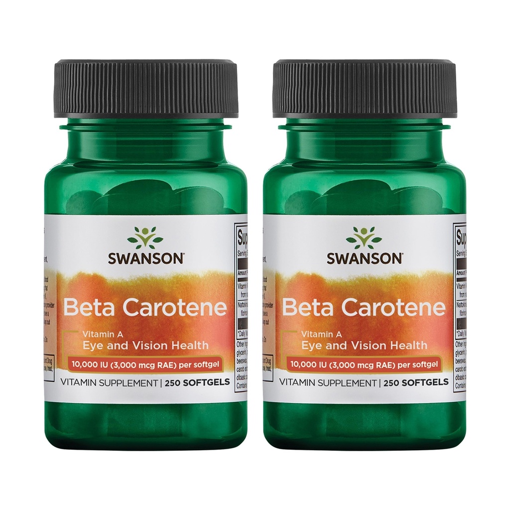 Swanson Beta-karoteeni - A-vitamiinilisä Immuuniterveyden, silmien ja ihon terveys - Luonnollinen hyvinvointi Formula - (250 Softgels, 3000 mcg Each) (2 pakkaus)