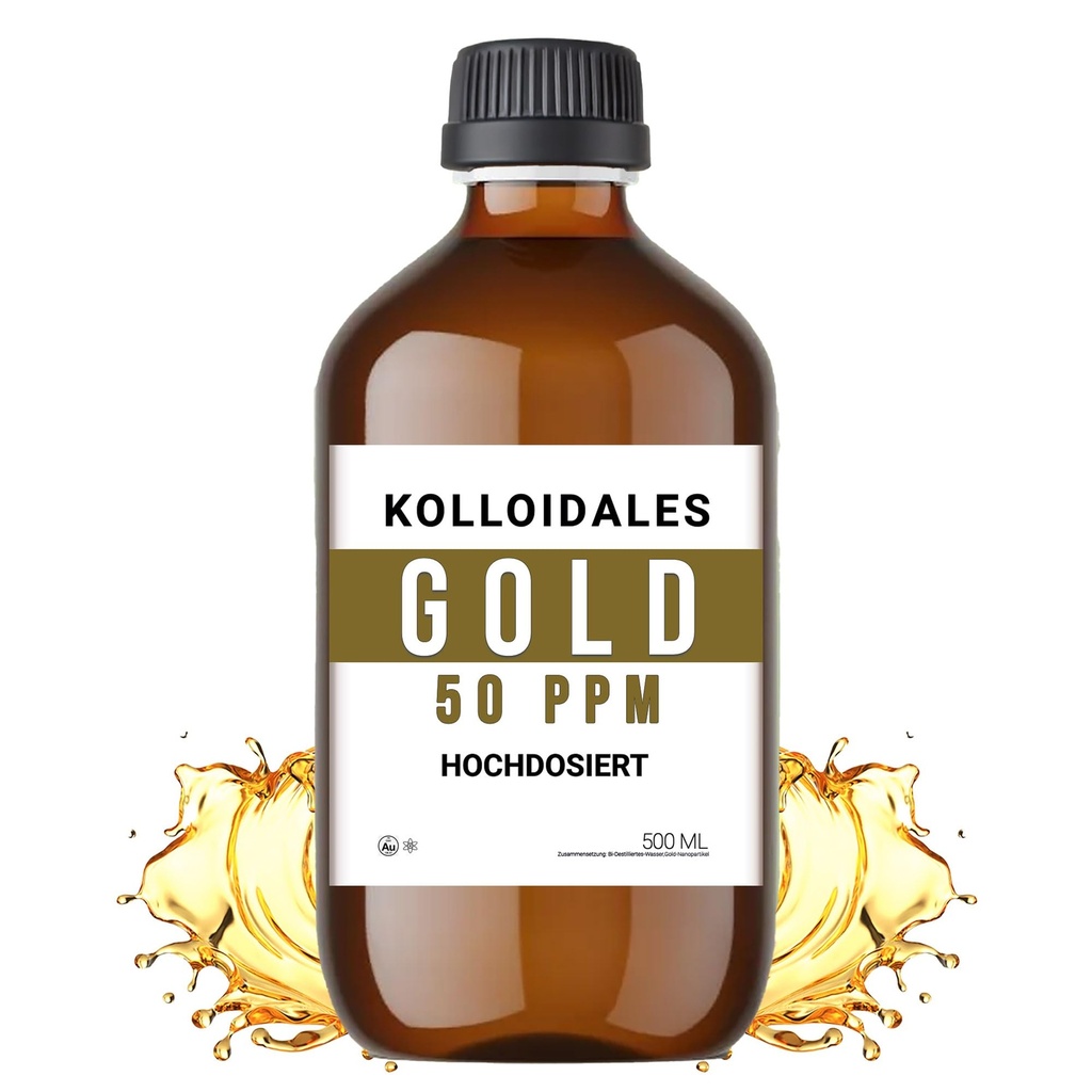 Kolloidinen kultaliuos, 50 PPM, 500 ml, korkea puhtaus 99, 99%
