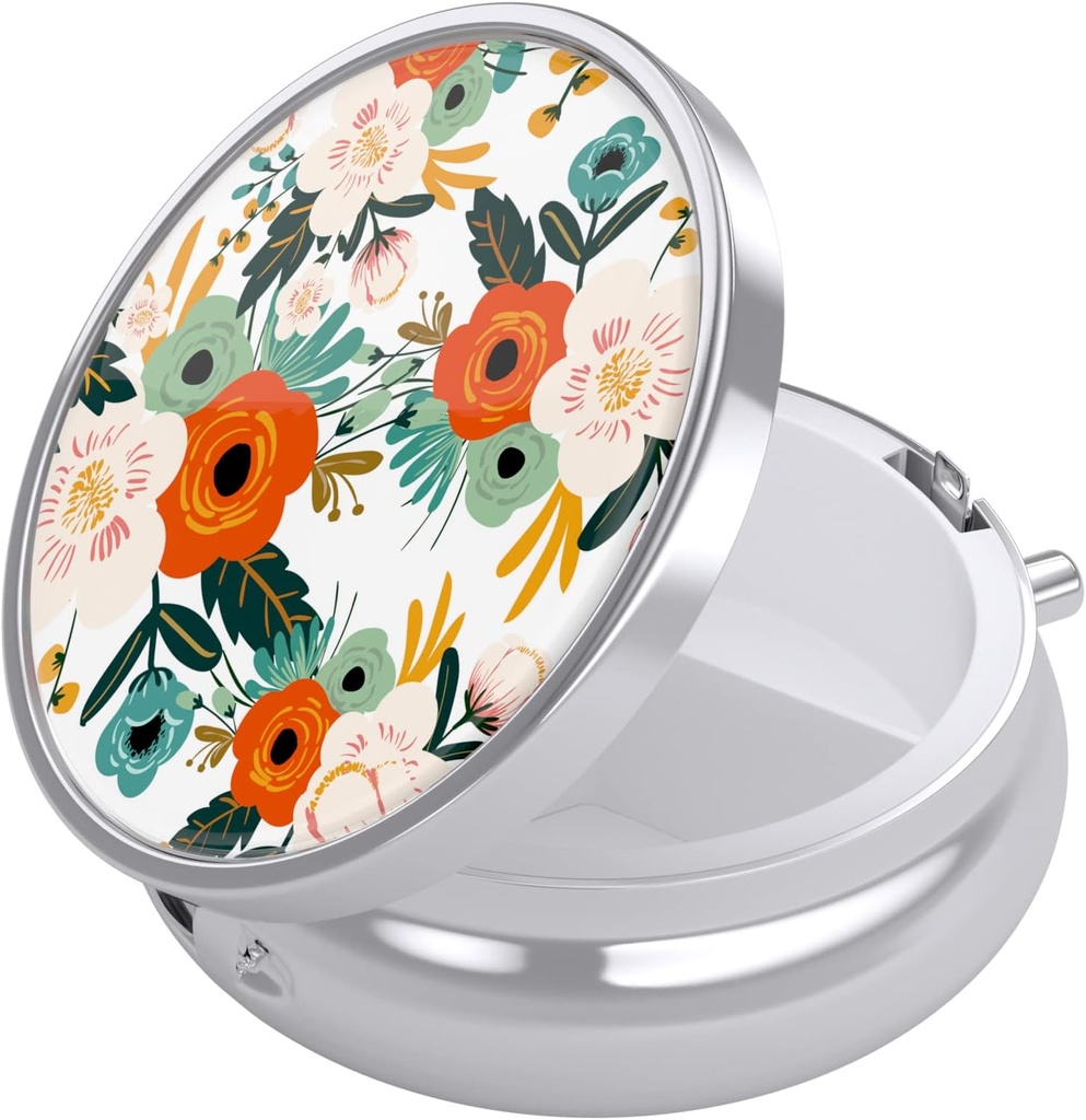 Nipichsha Pill Box, Pieni pilleri tapauksessa laukku ja tasku, Söpö matka lääketieteen Järjestäjä, Kannettava lääketieteen säiliö haltija pitää vitamiineja, Lääkkeet, Kalaöljy & Lisäravinteet, Valkoiset kukat
