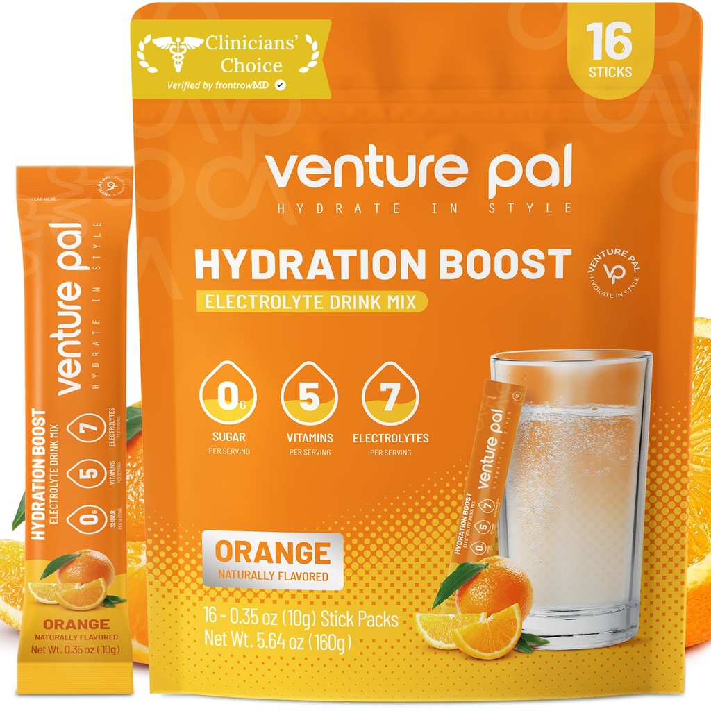 Venture Pal Sugar Free Electrolyte Powder Packets - Liquid Daily IV Drink Mix för snabb Hydration & Party Recovery | 5 Vitaminer & 7 Electrolytes | Keto Friendly | Non-GMO | Certified Vegan | 16 Sticks