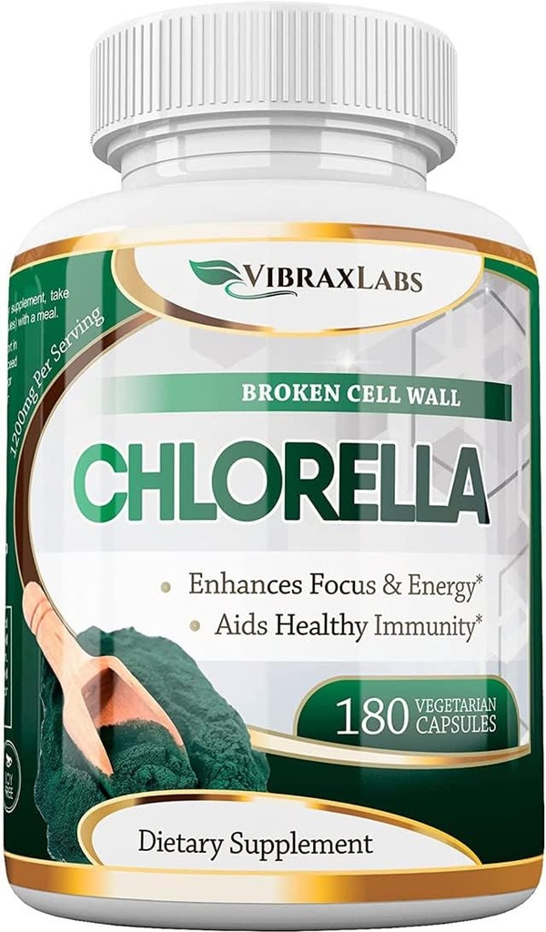 VibraxLabs klorella kapselit ... Rikkoutunut soluseinä 600 mg kasvispillerit (1200 mg:n tarjoilu) - proteiinijauheen lisäravinteet luonnolliseen detoxifikaatioon, paras Spirulina, No Aftertaste, valmistettu Yhdysvalloissa
