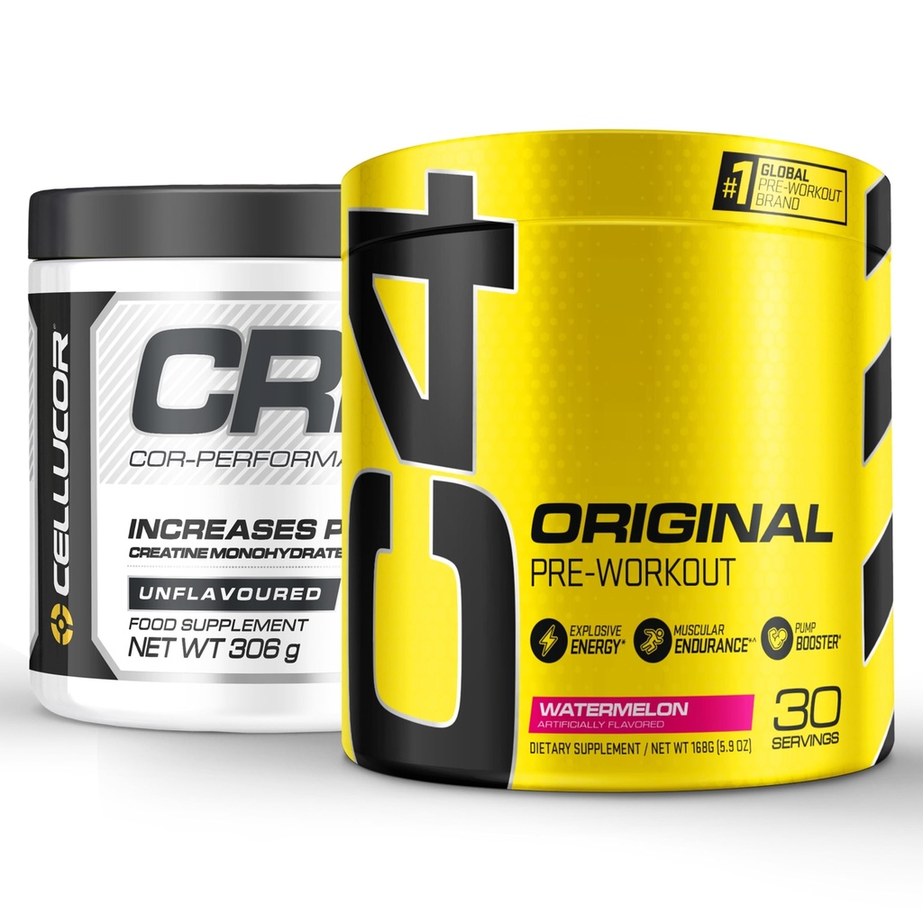 Cellucor Pre Treout & Creatiini Bundle, C4 Original Pre Treout Powder, Watermelon, 30 Servings + Cor Performance Creatiini Powder, 72 Servings