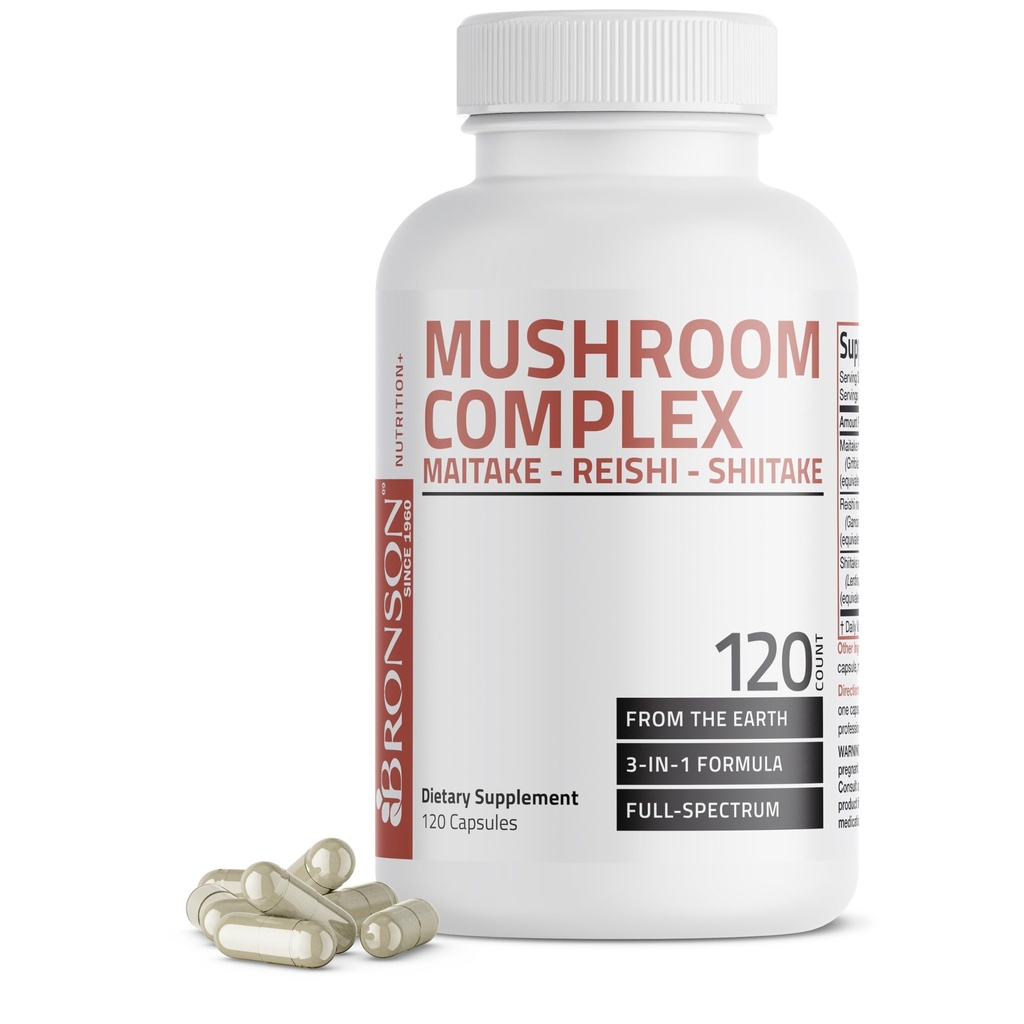 Bronson Triple Mushroom Complex - Maitake - Reishi - Shiitake - Tehokas antioksidantti ja immuunijärjestelmän Booster - Full Spectrum Mushroom Complex - 600 mg kapselit - 120