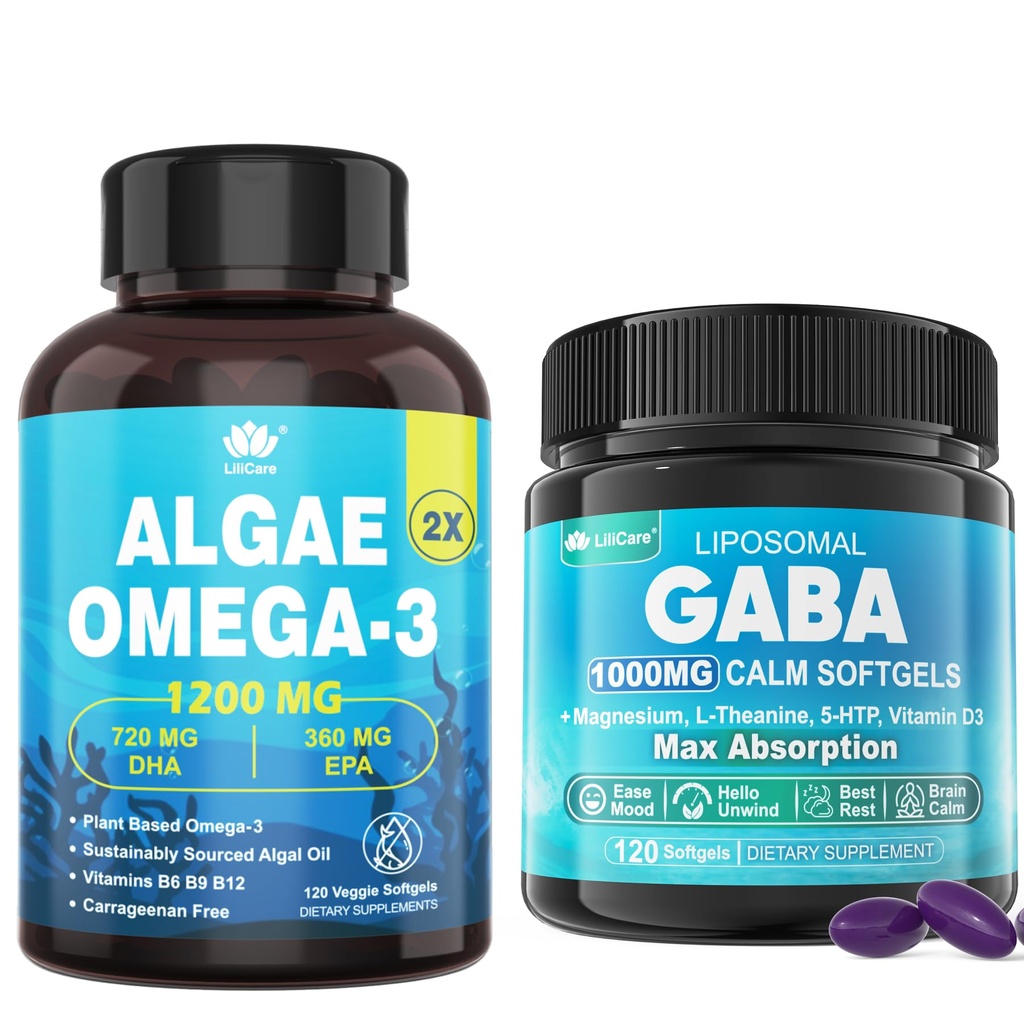 GABA Supplement + Vegan Omega-3 Algae Oil