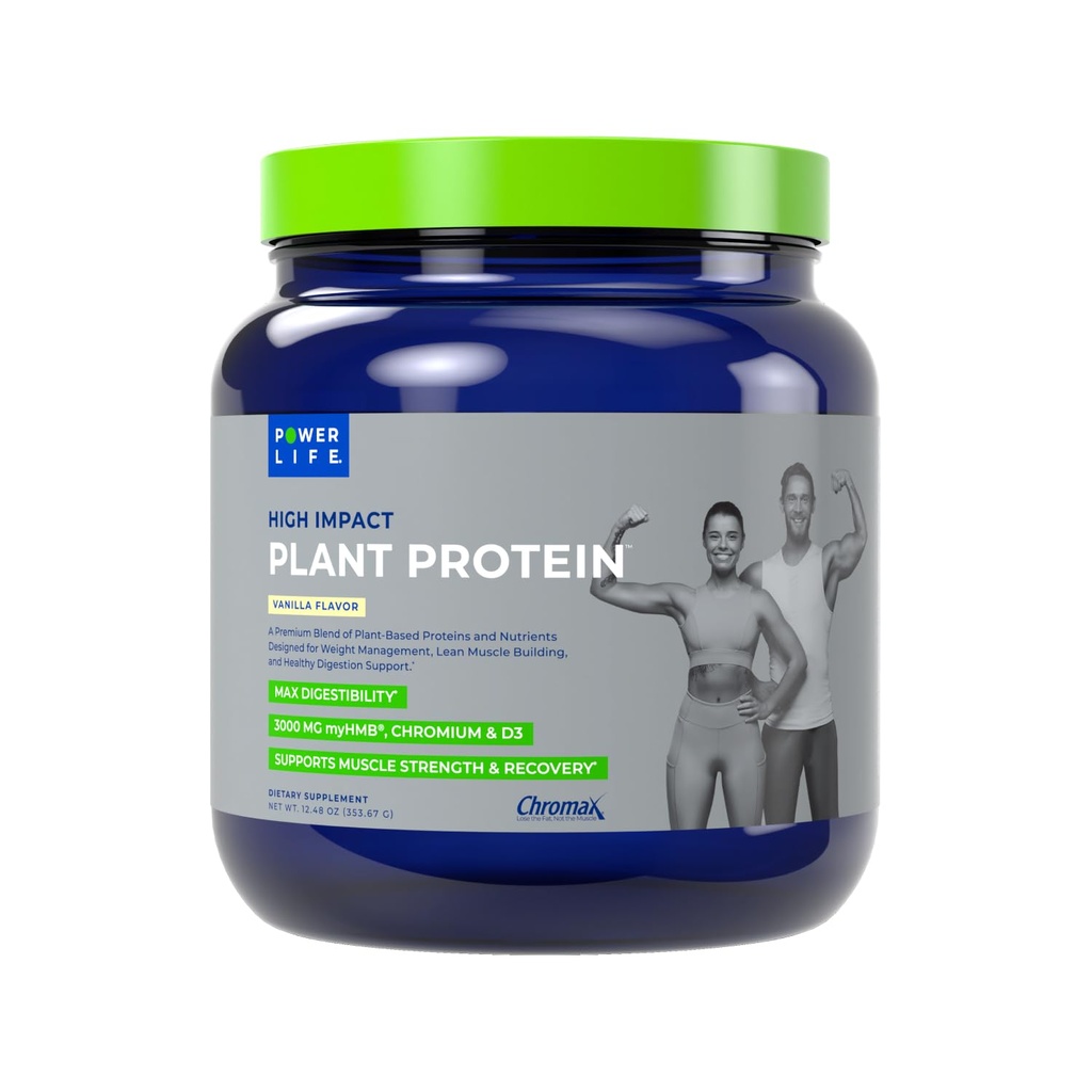 POWERLIFE High Impact Plant Protein Powder with 3000 MG of HMB, Plant-Baseed, No Sugar Added, Vegan, Keto Friendly, non-GMO (Vanilla - New Formula)