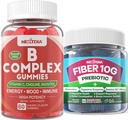 2 Pack Methylated Vitamin B Complex + 1 Pack Sugar Free 10g Prebiotic Fiber Supplement, Gummies för vuxna