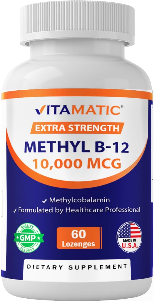 Vitamatic Methyl B12 (Methylcobalamin) 10 000 mcg - 60 Lozenges - Superior Source of Vitamin B12 för energi och nervhälsa