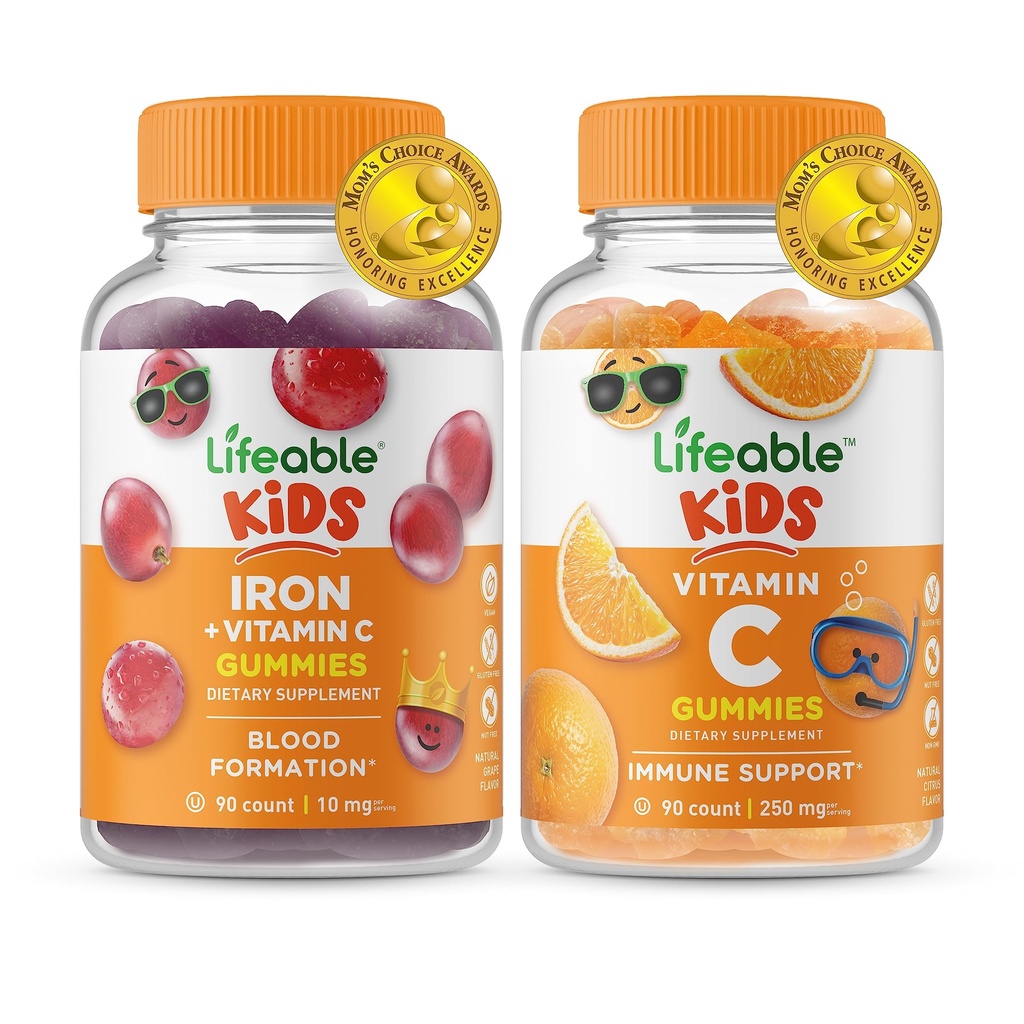 Livlig järn & Vitamin C Kids + Vitamin C Kids, Gummies Bundle - Great Tasting, Vitamin Supplement, Gluten Free, GMO Free, Chewable Gummy