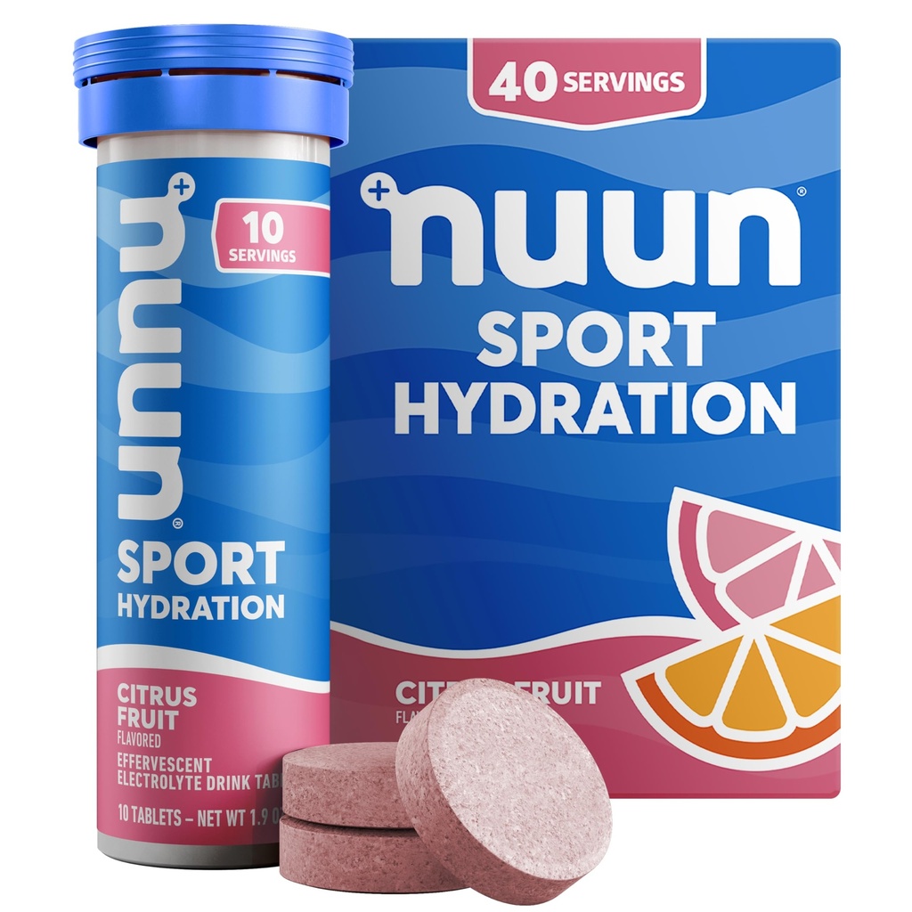 Nuun Sport Elektrolyyttitabletit, joissa magnesiumia, kalsiumia, kaliumia, kloridia ja natriumia, gluteeniton ja vegaaninen, sitrushedelmä, 4 pakkausta (40 tarjoilua yhteensä)