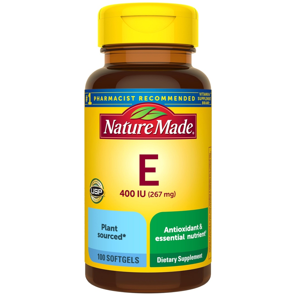 Nature Made Vitamin E 267 mg (400 IE) d-Alpha, Kosttillskott för antioxidantstöd, 100 Softgels, 100 Day Supply