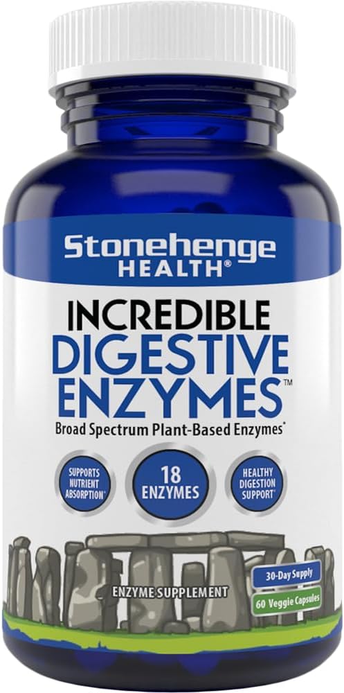 Stonehenge Health Incredible Digestive Enzymes - 18 Plant-Based Enzymes - Lipase, Lactase, Protease, Amylase, Bromelain för Gas, Bloating, Trötthet (1)