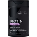 Sports Research® Biotin 5 000 mcg luomukookosöljyllä - Biotin (B7) terveelle iholle ja hiuksille* - naisille ja miehille - Vegaani, ei-muuntogeeniselle organismille, gluteenille ja soijattomalle - 30 kasvispehmikset