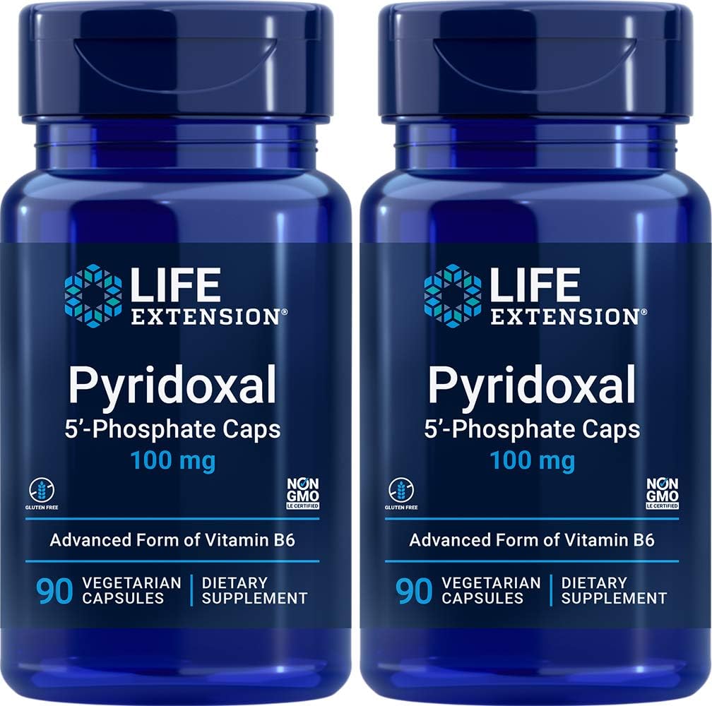 Livslängd Pyridoxal-5'-Phosphate Caps P5P 100 mg, 90 Veg Capsules (Pack of 2) - Avancerad vitamin B6 Supplement