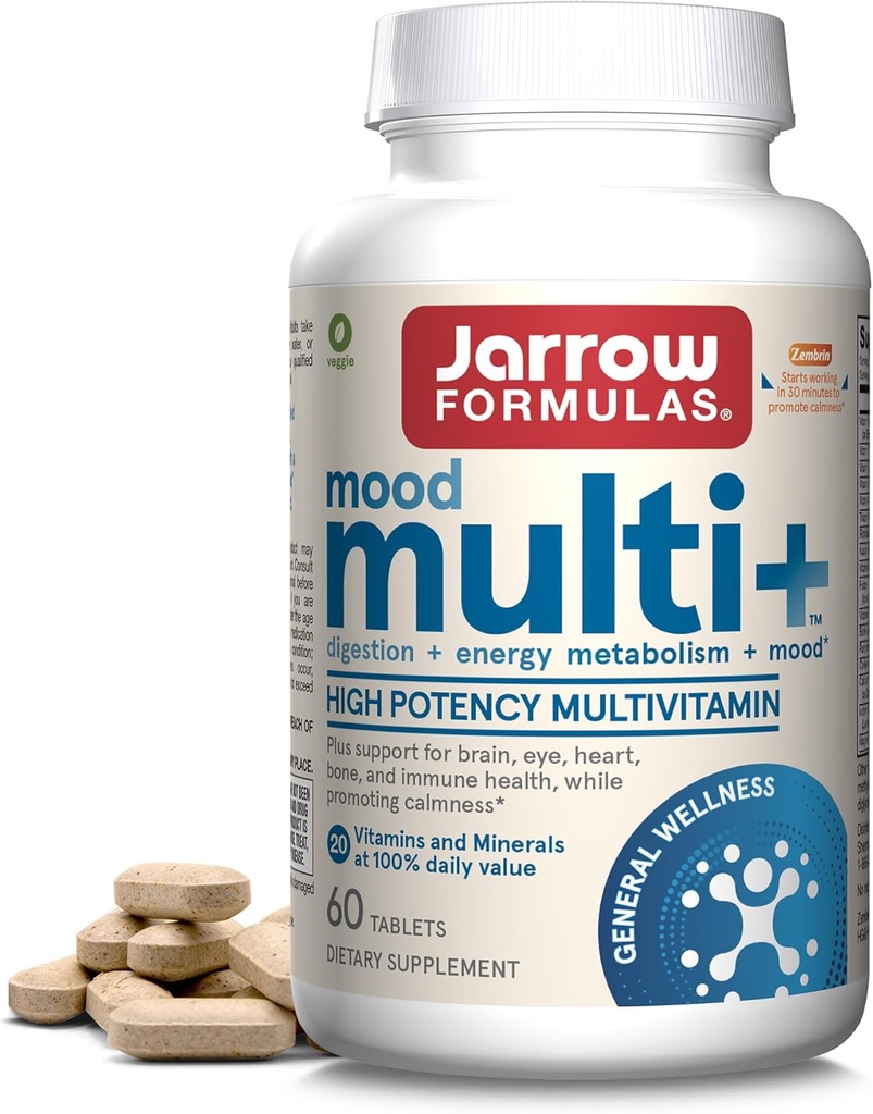Jarow Formula Multi+ Mood Multivitamiinit satunnaisten stressiresistenssi, 60 tablettia, 30 päivän tarjonta
