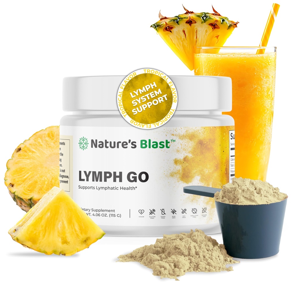 Lymph Go - Lymphatic Drainage Supplement för kvinnor och män - Lymph System Support - med Bromelain, Echinacea, Burdock Root, Dandelion, Rutin, Kelp & More - 4.06 Oz - 30 portioner - Tropisk smak