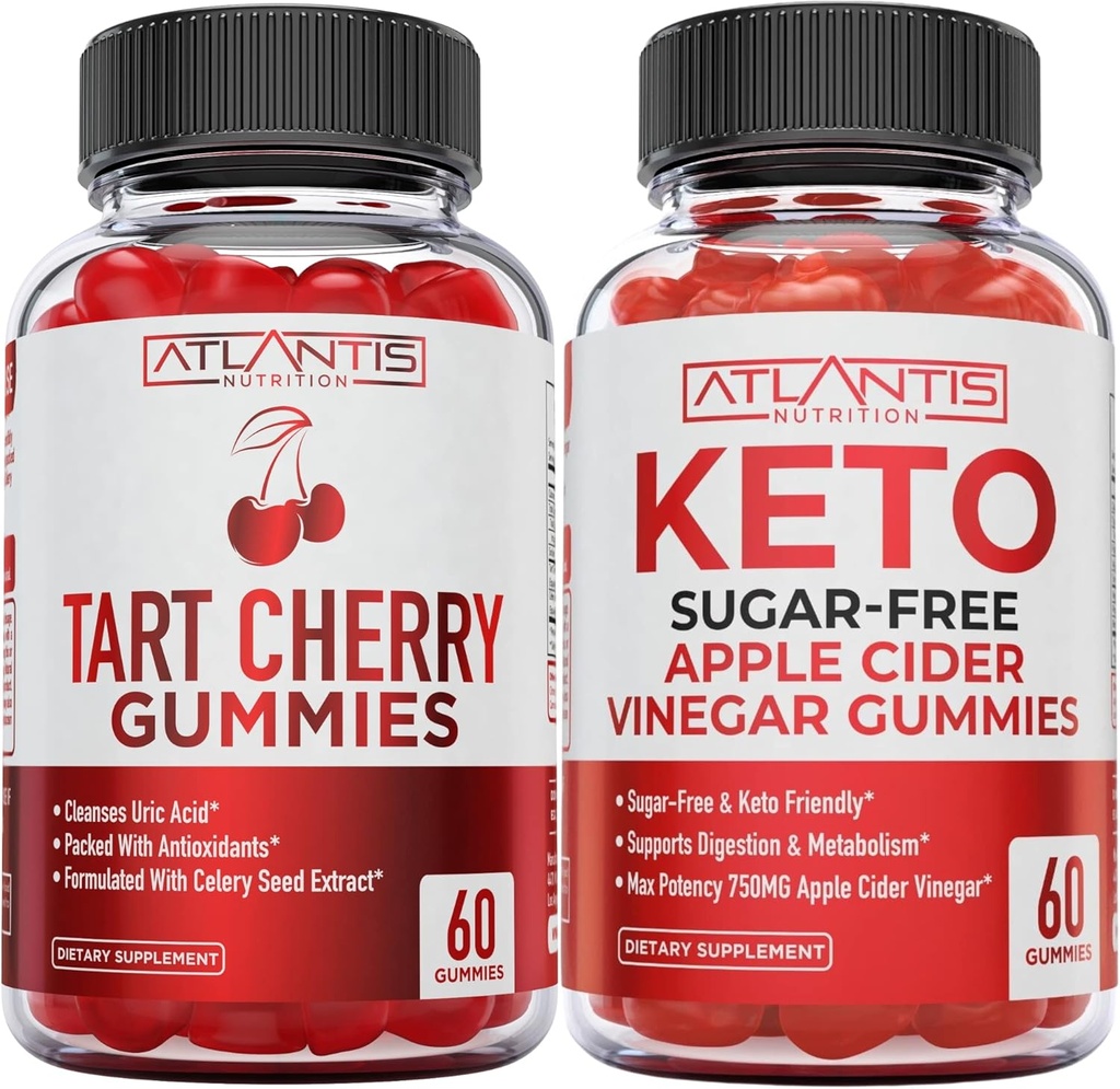 Atlantis Nutrition Tart Cherry 60 Gummies + Sokeriton Keto Apple Siideri Viinietikka 60 Gummies