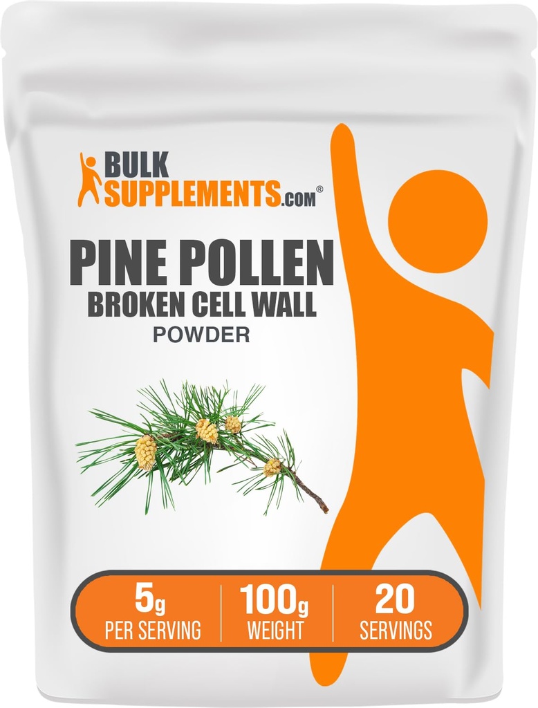 BulkSupplements.com Pine Pollen Powder - Broken Cell Wall, Pine Pollen Supplement, Herbal Supplement - Gluteeniton, 5g per tarjoilu, 100g (3.5 oz) (Pack of 1)