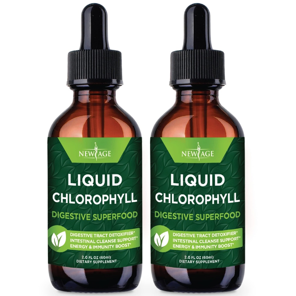 NEW AGE Chlorophyll Liquid Drops - Natural Concentrate - Energy Booster, Digestion och Immune System Supports, Internal Deodorant, Liver Function - (2 Fl Oz (Pack of 2))