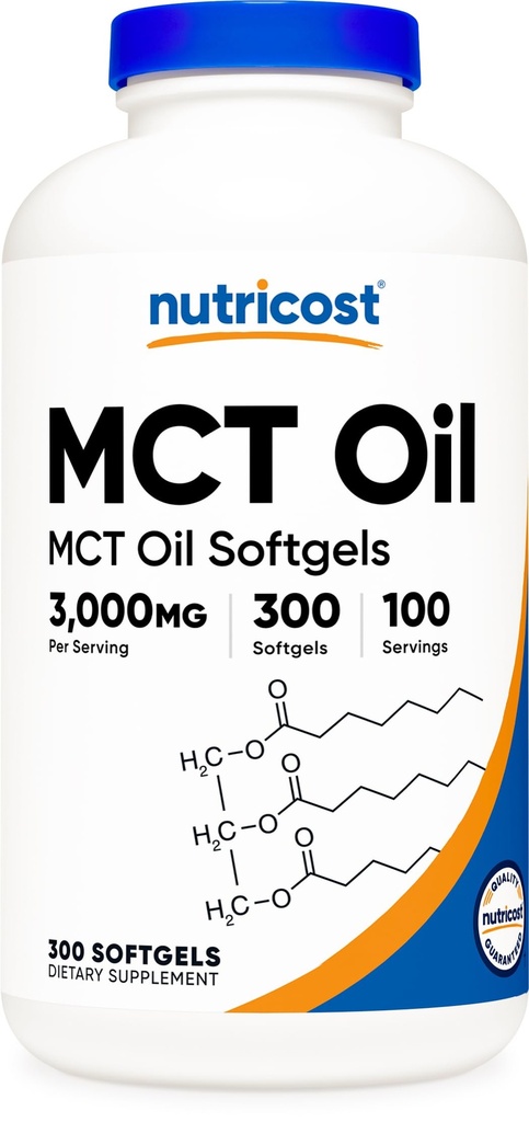 Nutricost MCT Oil Softgels 1000mg, 300 SFG (3 000mg Serv) - Suuri Keto, Ketosis, ja Ketogeeniset ruokavaliot