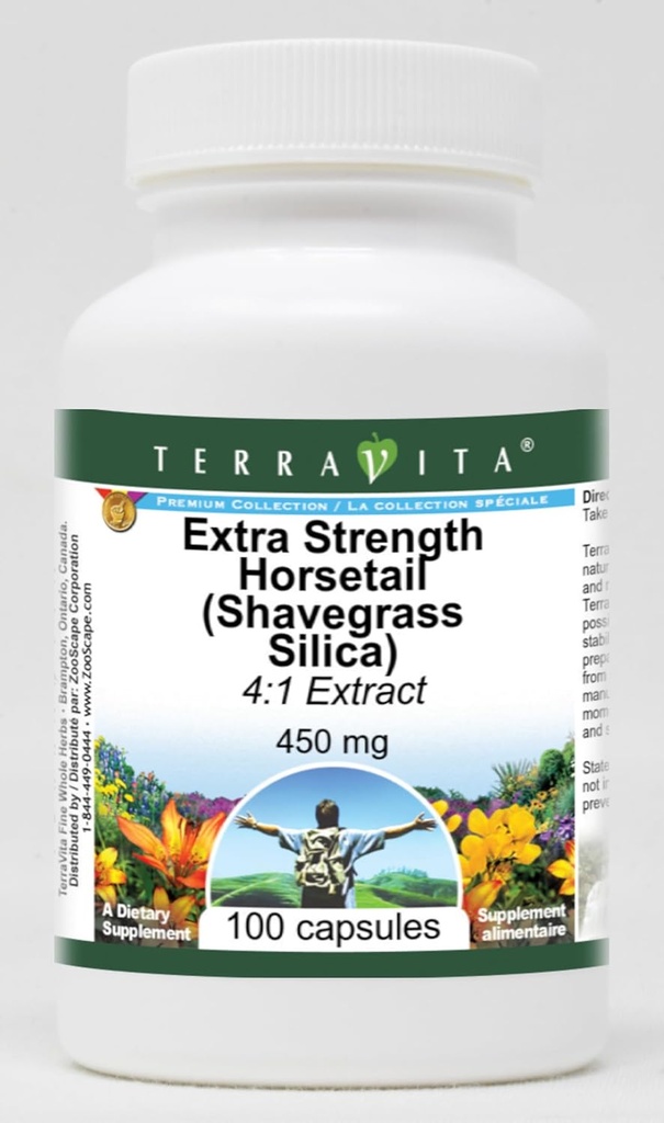 Extra Strength Horsetail (Shavegrass Silica) 4:1 Uute - 450 mg (100 kapselia, ZIN: 514199) - 3 pakkaus