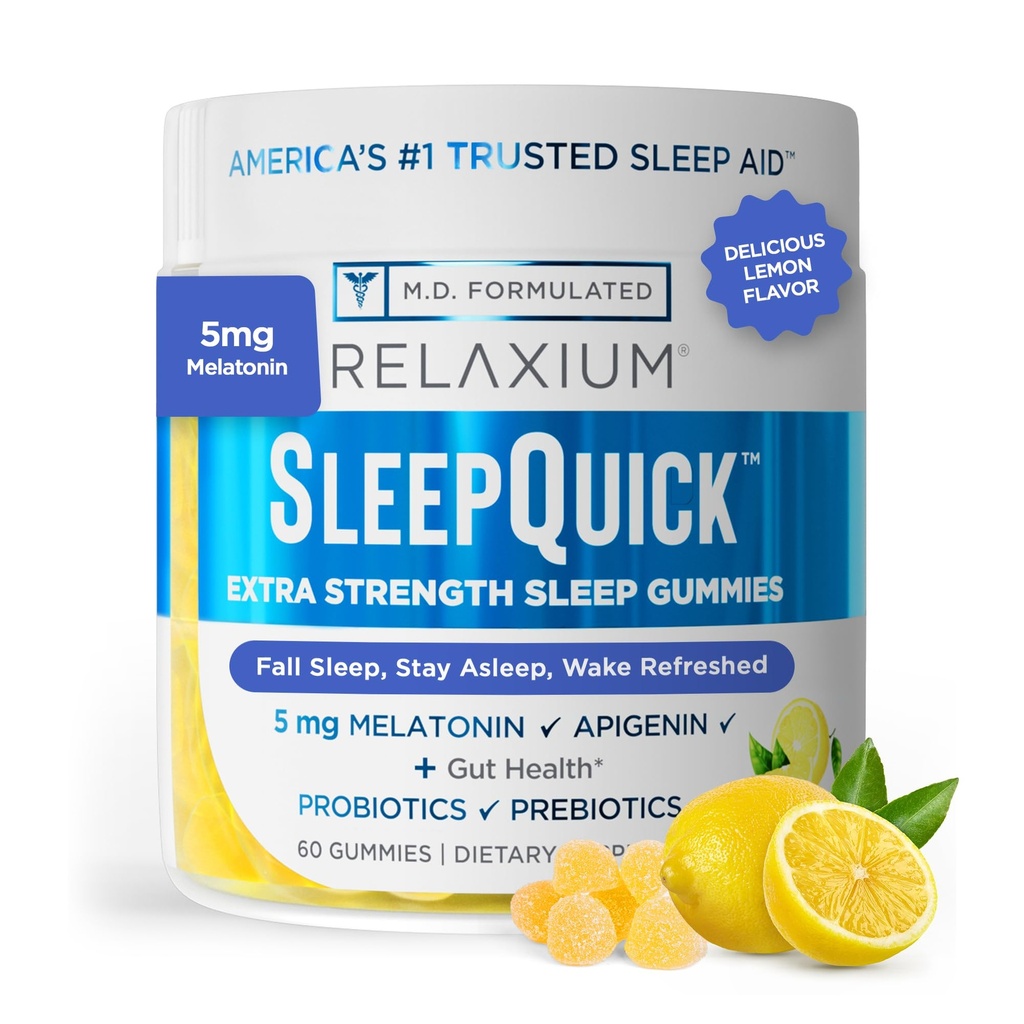 Relaxium Sleep Pikapurukumi, unilääketuki, 5 mg melatoniinia, D-3-vitamiinia, prebioottista ja probioottista sekoitusta, gluteeniton, sitruunan maku 60 gammaa