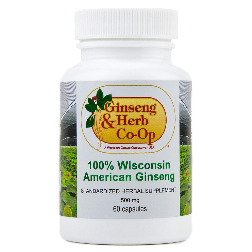 100% Pure Wisconsin American Ginseng Capsules - 500mg. Autentisk Panax Quinquefolius. Potent Ground Ginseng Root - Inga filler, Binders eller andra tillsatser.