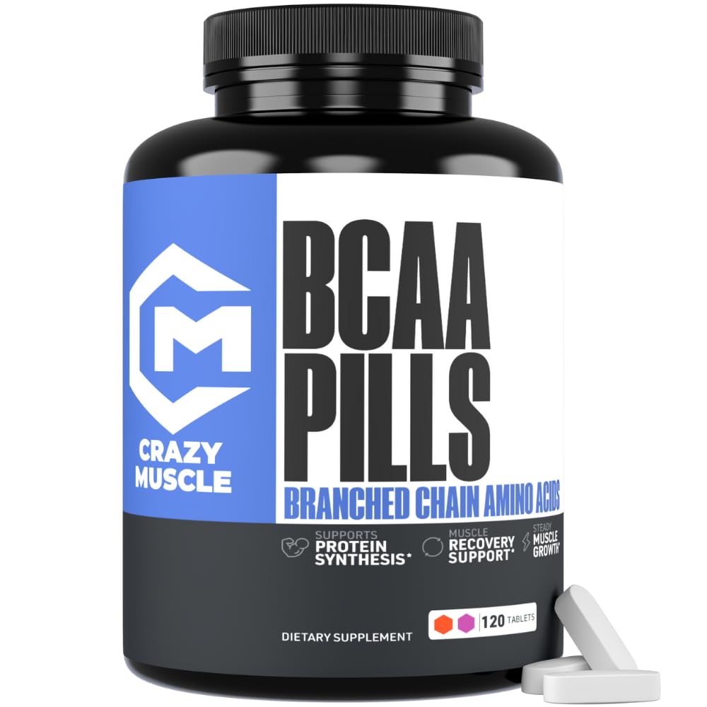 Hullu lihas BCAA pillereitä Täydellinen 2:1:1 suhde haaraketju Aminohappojen täydentää, 1000mg BCAAs per pilleri (Better Than Capsules), 120 tablettia