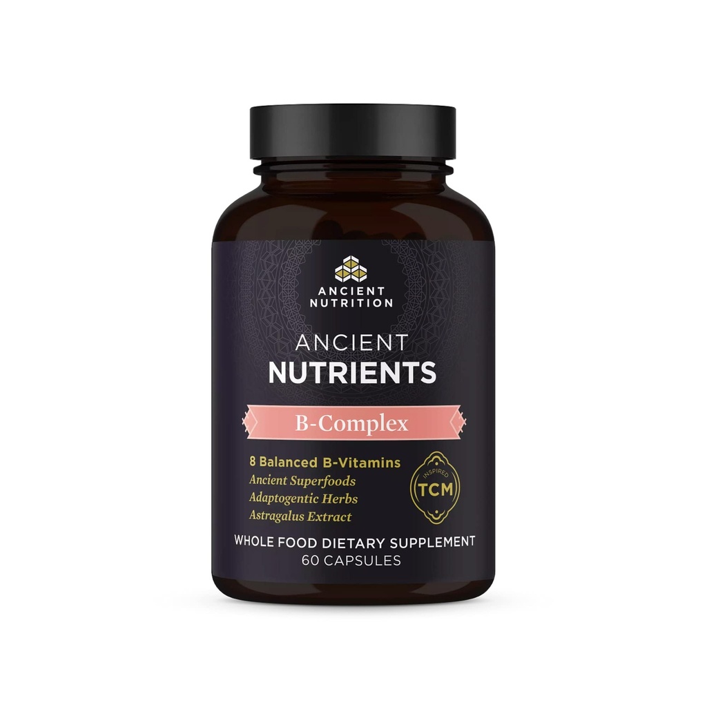 Antiikin ravitsemus B-vitamiinikompleksin lisäravinteet, 8 tasapainotettua B-vitamiinia, tukee terveellistä energiatasoa, adaptogeenisia yrttejä, Enzyme aktivoitu, Paleo & Keto Friendly, 60 kapselia
