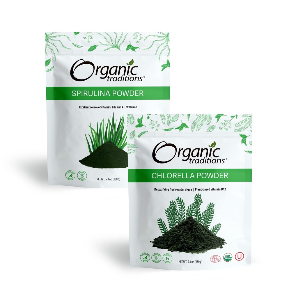 Organic Spirulina & Chlorella Superfood Powder, Vegan, ei-GMO