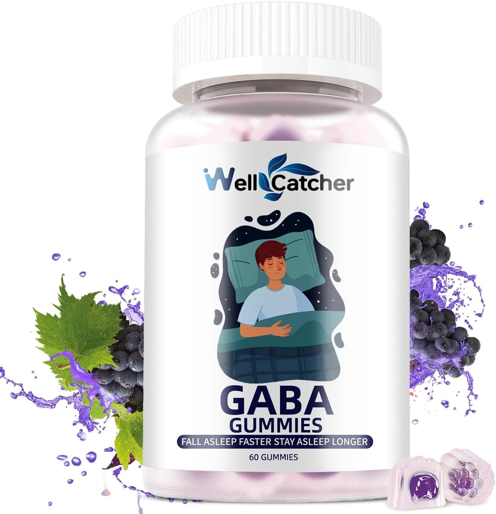 GABA Supplement Gummies 500mg: Pureskeltava GABA L-theanine Supplement Gummies for Aikuinen Lapsille Non melatoniini uniaidi Rauhoittukaa 5-HTP stressin lievittämiseksi Zzz Parempi sokeriton viinirypäleen maku 60CT