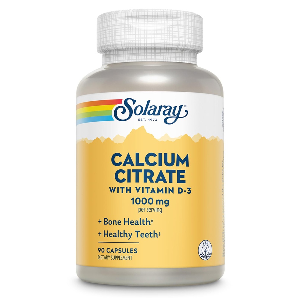 Solaray kalsiumsitraatti D3-vitamiini 1000 mg - Luun vahvuus ja terveet hampaat tuki - Hellävarainen digestio Formula - Lab todennettu, 60 päivän takuu - 15 Palvelee, 90 kapselia