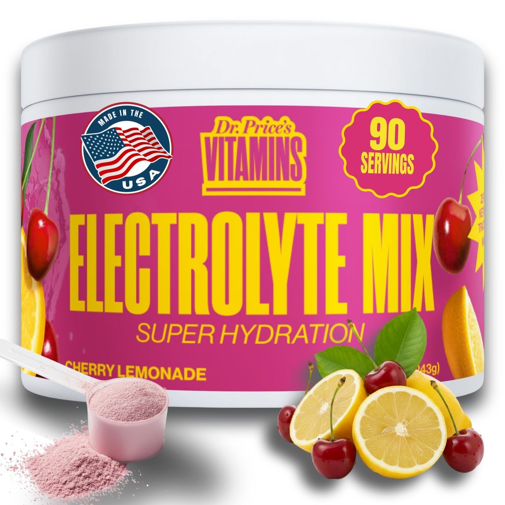 Dr. Price's Electrolyte Mix | Sugar-Free Hydration Powder med 72+ Trace Minerals | No Sugar, Fast-Dissolving Electrolytes Powder Packets | Cherry Lemonade, 90 Servings